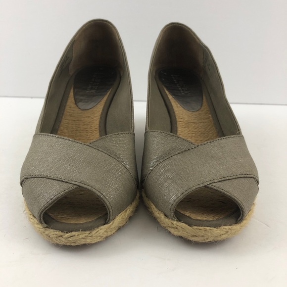 Lauren Ralph Lauren Shoes Womens 9 Cecilia Taupe Linen Wedge Peep Toe Metallic - Picture 6 of 13